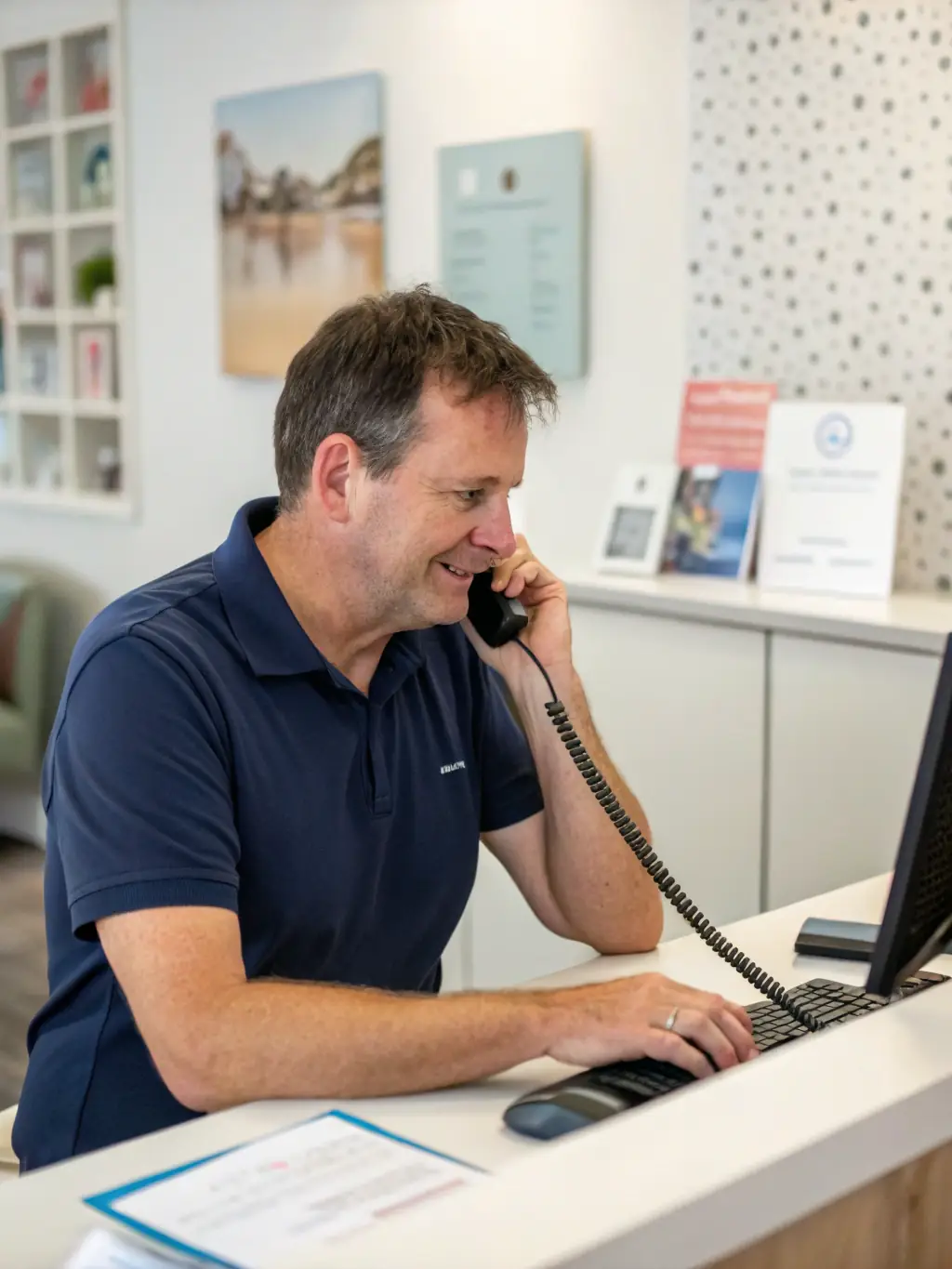 A customer service representative assisting a client over the phone, emphasizing dedicated support and personalized service.
